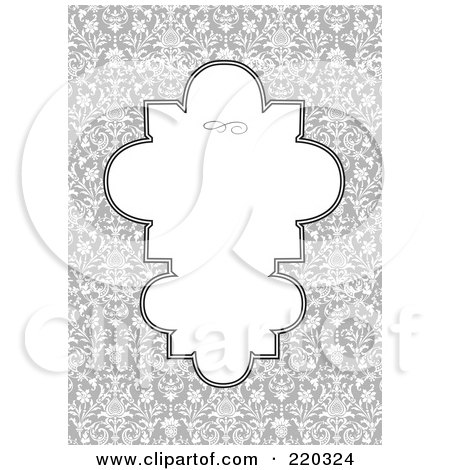 Royalty-Free (RF) Clipart Illustration of a Formal Invitation Design Of A Unique White Box Over A Gray Floral Pattern by BestVector