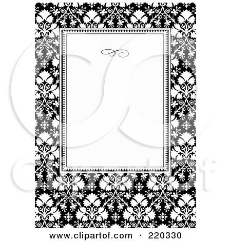 Royalty-Free (RF) Clipart Illustration of a Formal Black And White Floral Invitation Border With Copyspace - 34 by BestVector