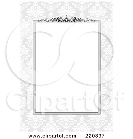 Royalty-Free (RF) Clipart Illustration of a Formal Invitation Design Of A White Box Over A Gray Floral Pattern by BestVector