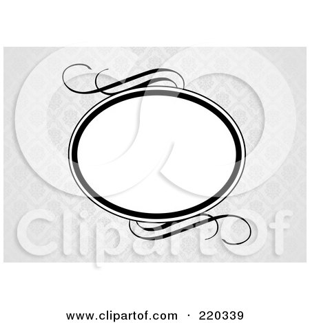 Royalty-Free (RF) Clipart Illustration of a Formal Invitation Design Of A White Oval With Black Swirls On Gray Floral Diamond Patterns by BestVector