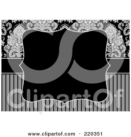 Royalty-Free (RF) Clipart Illustration of a Formal Black And White Floral Invitation Border With Copyspace - 46 by BestVector