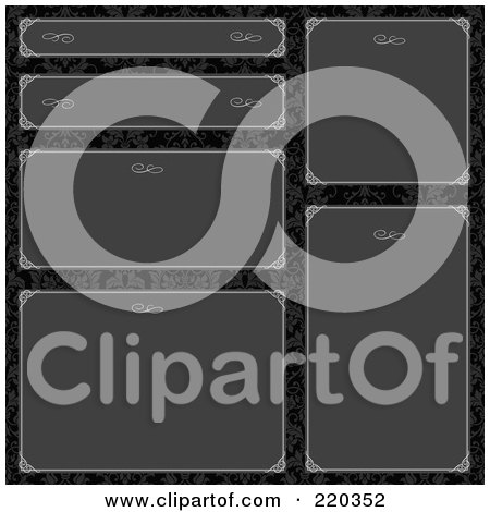 Royalty-Free (RF) Clipart Illustration of a Digital Collage Of Gray Frame And Certificate Borders On Black Floral by BestVector