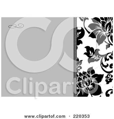 Royalty-Free (RF) Clipart Illustration of a Formal Black And White Floral Invitation Border With Copyspace - 32 by BestVector