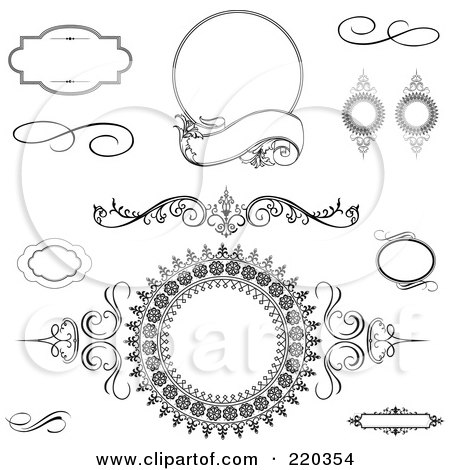 Royalty-Free (RF) Clipart Illustration of a Digital Collage Of Black And White Swirls, Frames, And Circle Frames by BestVector