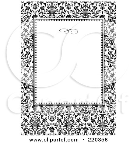 Royalty-Free (RF) Clipart Illustration of a Formal Black And White Floral Invitation Border With Copyspace - 49 by BestVector