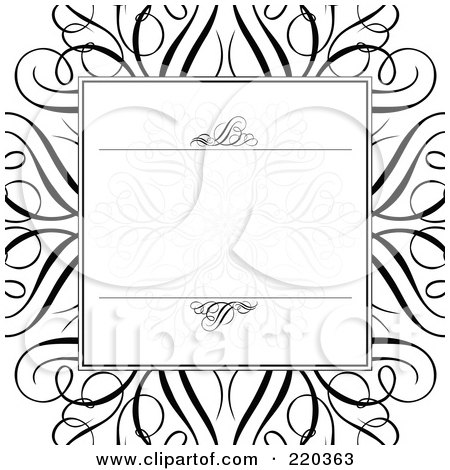 Royalty-Free (RF) Clipart Illustration of a Formal Invitation Design Of A Swirl Box Over A Large Black Swirl On White by BestVector