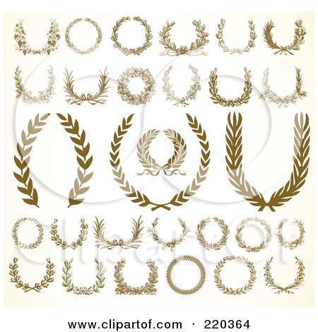 Royalty-Free (RF) Clipart Illustration of a Digital Collage Of Ornate Wreaths And Laurels On An Antique White Background by BestVector