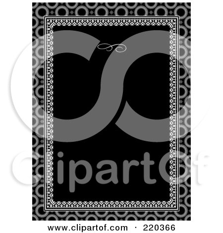 Royalty-Free (RF) Clipart Illustration of a Formal Invitation Design Of A Black Box Over A Pattern Of Circles by BestVector