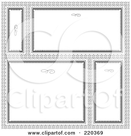 Royalty-Free (RF) Clipart Illustration of a Digital Collage Of Ornate White And Black Frame And Certificate Borders On A Pattern by BestVector