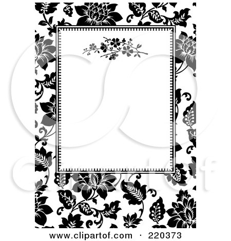 Royalty-Free (RF) Clipart Illustration of a Formal Black And White Floral Invitation Border With Copyspace - 40 by BestVector