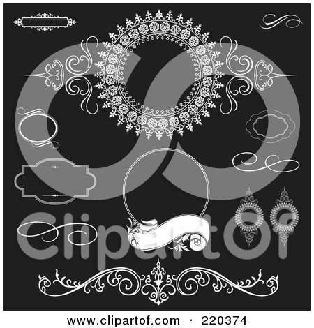 Royalty-Free (RF) Clipart Illustration of a Digital Collage Of White Swirls, Frames, And Circle Frames by BestVector