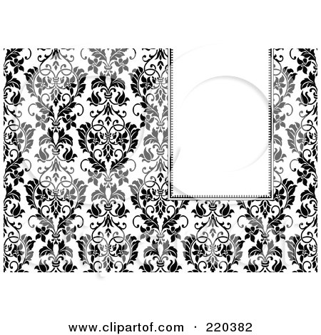 Royalty-Free (RF) Clipart Illustration of a Formal Black And White Floral Invitation Border With Copyspace - 48 by BestVector