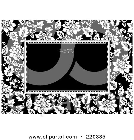 Royalty-Free (RF) Clipart Illustration of a Formal Black And White Floral Invitation Border With Copyspace - 31 by BestVector