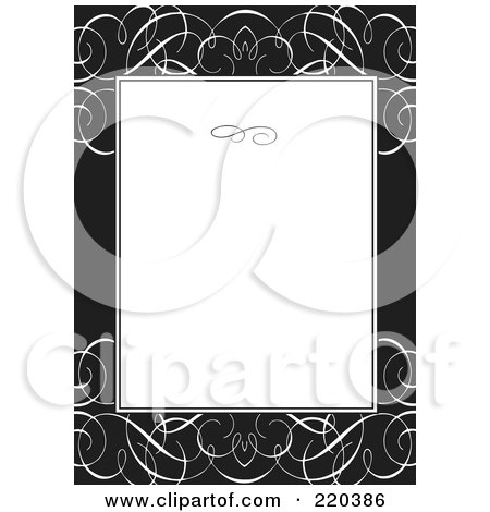Royalty-Free (RF) Clipart Illustration of a Formal Invitation Design Of A White Box Over A Black And White Swirl Pattern by BestVector