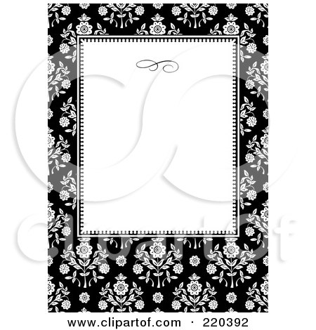 Royalty-Free (RF) Clipart Illustration of a Formal Black And White Floral Invitation Border With Copyspace - 39 by BestVector