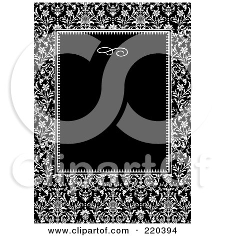 Royalty-Free (RF) Clipart Illustration of a Formal Black And White Floral Invitation Border With Copyspace - 28 by BestVector