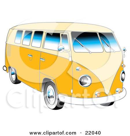 Clipart Illustration of a Yellow 1962 VW Bus With Chrome Detail And A Pale Yellow Roof And Accents by Andy Nortnik