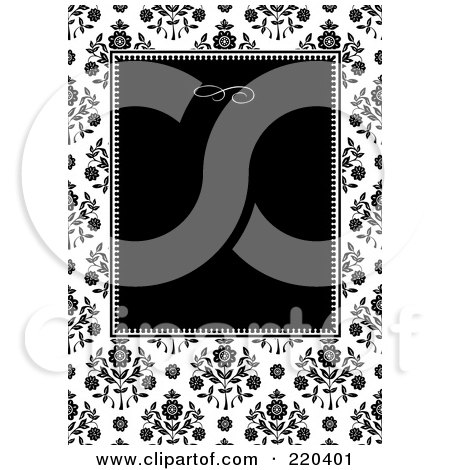 Royalty-Free (RF) Clipart Illustration of a Formal Black And White Floral Invitation Border With Copyspace - 47 by BestVector