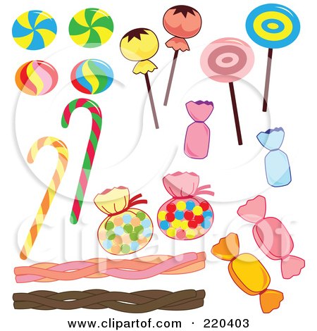 Royalty-Free (RF) Clipart Illustration of a Digital Collage Of Hard Candies And Licorice Ropes by Cherie Reve