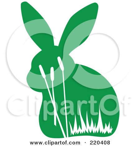 Royalty-Free (RF) Clipart Illustration of a Green Rabbit With White Reed Designs by Cherie Reve