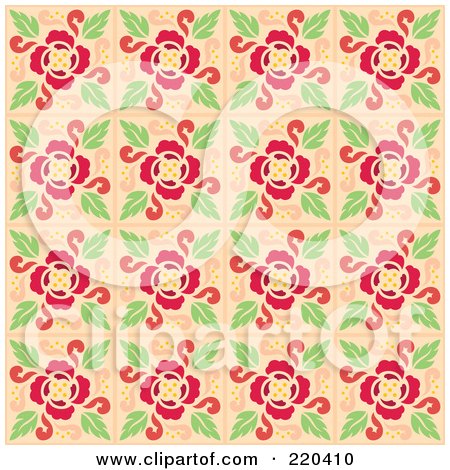 Royalty-Free (RF) Clipart Illustration of a Seamless Repeat Background Of Blooming Flowers And Leaves by Cherie Reve