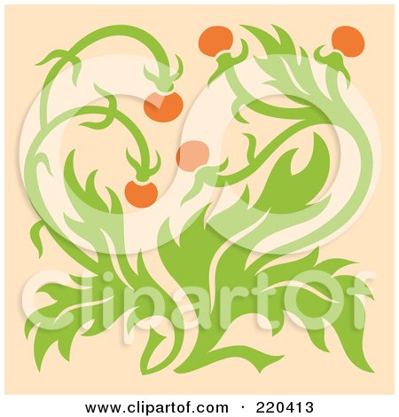 Royalty-Free (RF) Clipart Illustration of Orange Flowers On A Green Plant, On Pastel Orange  by Cherie Reve