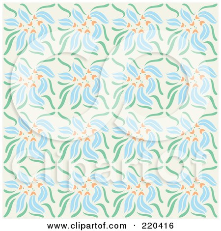 Royalty-Free (RF) Clipart Illustration of a Seamless Repeat Background Of Blue Flowers by Cherie Reve