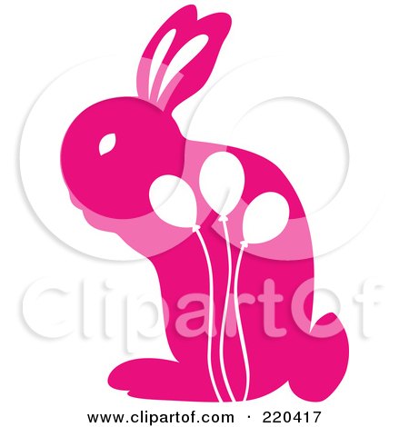 Royalty-Free (RF) Clipart Illustration of a Pink Rabbit With White Balloon Designs by Cherie Reve