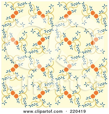 Royalty-Free (RF) Clipart Illustration of a Seamless Repeat Background Of Japanese Spring Flowers On Beige by Cherie Reve