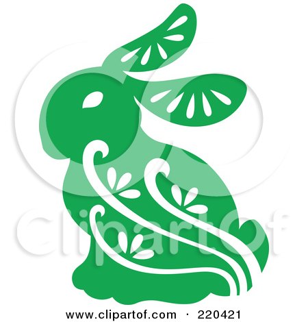 Royalty-Free (RF) Clipart Illustration of a Green Rabbit With White Designs by Cherie Reve