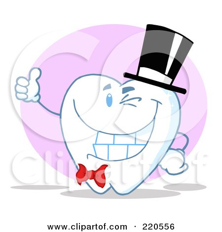 Royalty-Free (RF) Clipart Illustration of a Tooth Character Gent Wearing A Top Hat And Holding A Thumb Up by Hit Toon