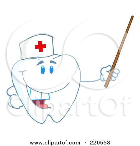 Royalty-Free (RF) Clipart Illustration of a Tooth Character Nurse Holding A Pointer Stick by Hit Toon