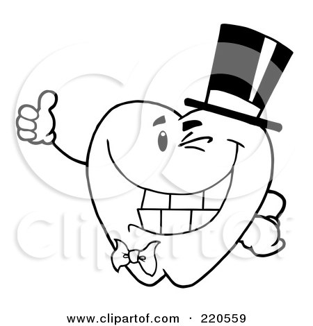Royalty-Free (RF) Clipart Illustration of an Outlined Tooth Character Gentleman Wearing A Top Hat And Holding A Thumb Up by Hit Toon