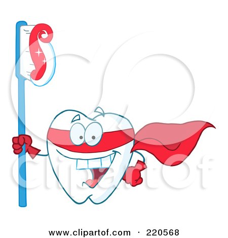 Royalty-Free (RF) Clipart Illustration of a Tooth Character Super Hero With A Tooth Brush And Paste by Hit Toon