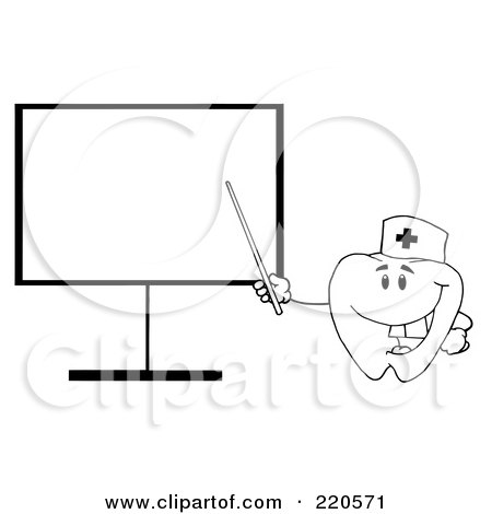 Royalty-Free (RF) Clipart Illustration of an Outlined Tooth Character Pointing To A Blank Board by Hit Toon