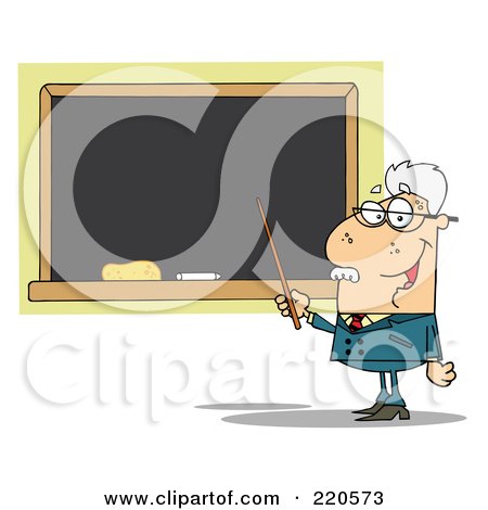 Royalty-Free (RF) Clipart Illustration of a Senior Male Professor Holding A Pointer To A Chalk Board by Hit Toon
