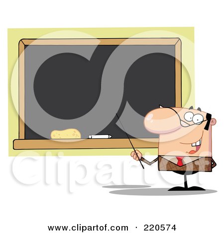 Royalty-Free (RF) Clipart Illustration of a Middle Aged Balding Male Professor Pointing To A Chalk Board by Hit Toon