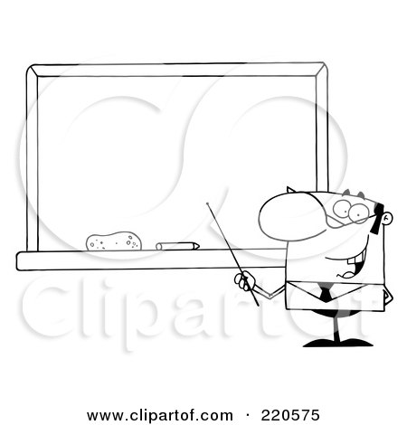 Royalty-Free (RF) Clipart Illustration of an Outlined Middle Aged Male Professor Pointing To A Chalk Board by Hit Toon