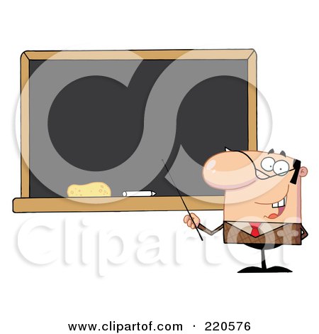 Royalty-Free (RF) Clipart Illustration of a Middle Aged Male Professor Pointing To A Chalk Board by Hit Toon