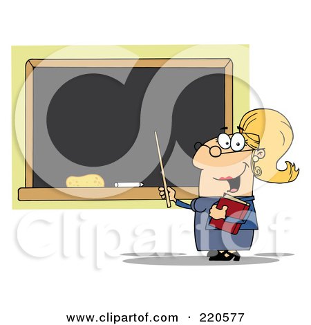 Royalty-Free (RF) Clipart Illustration of a Middle Aged Blond Female Professor Pointing To A Chalk Board by Hit Toon