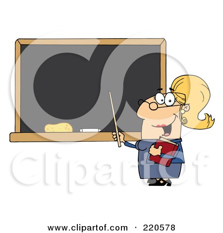 Royalty-Free (RF) Clipart Illustration of a Middle Aged Female Professor Pointing To A Chalk Board by Hit Toon