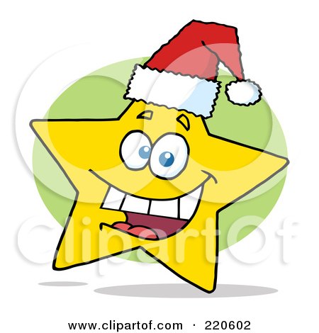 Royalty-Free (RF) Clipart Illustration of a Yellow Christmas Star Wearing A Santa Hat by Hit Toon