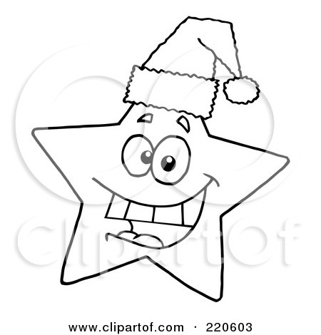 Royalty-Free (RF) Clipart Illustration of an Outlined Happy Christmas Star Wearing A Santa Hat by Hit Toon