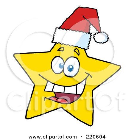 Royalty-Free (RF) Clipart Illustration of a Happy Christmas Star Wearing A Santa Hat by Hit Toon