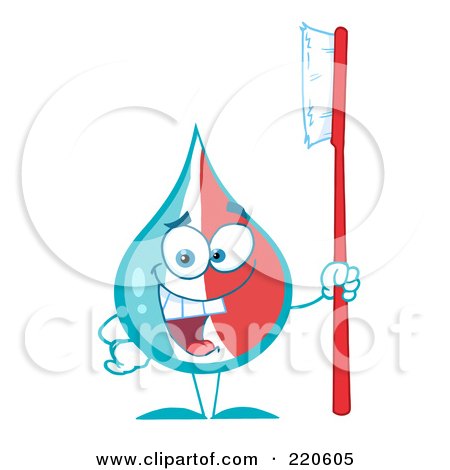 Royalty-Free (RF) Clipart Illustration of a Happy Toothpaste Drop Holding A Tooth Brush by Hit Toon