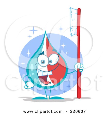 Royalty-Free (RF) Clipart Illustration of a Happy Striped Tooth Paste Drop Holding A Tooth Brush by Hit Toon