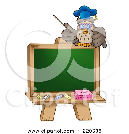 Royalty-Free (RF) Clipart Illustration of a Professor Owl On Top Of A Blank Chalk Board by visekart
