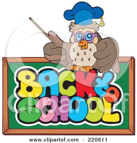 Royalty-Free (RF) Clipart Illustration of a Professor Owl Over A Back To School Chalk Board by visekart