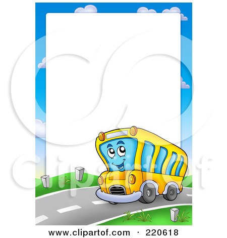 Royalty-Free (RF) Clipart Illustration of a Frame Of A Happy Driving School Bus Around White Space by visekart