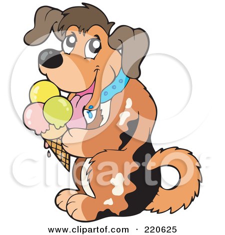 Royalty-Free (RF) Clipart Illustration of a Happy Dog Licking A Waffle Cone by visekart